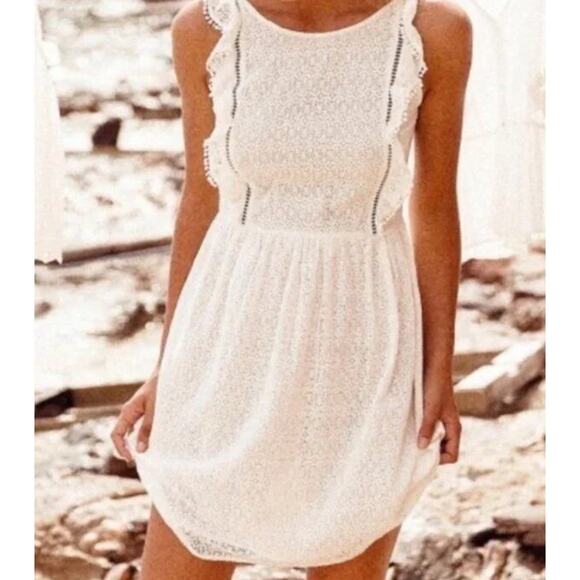 Sezane Dresses & Skirts - SEZANE Sz 36 4 Ecru Calie Dress Ruffle Lace Mini NWT